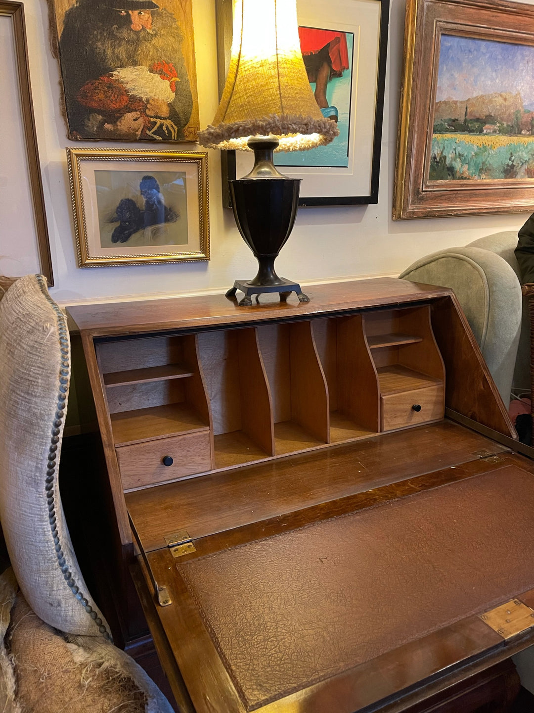 Antique Queen Anne Walnut Burr Bureau