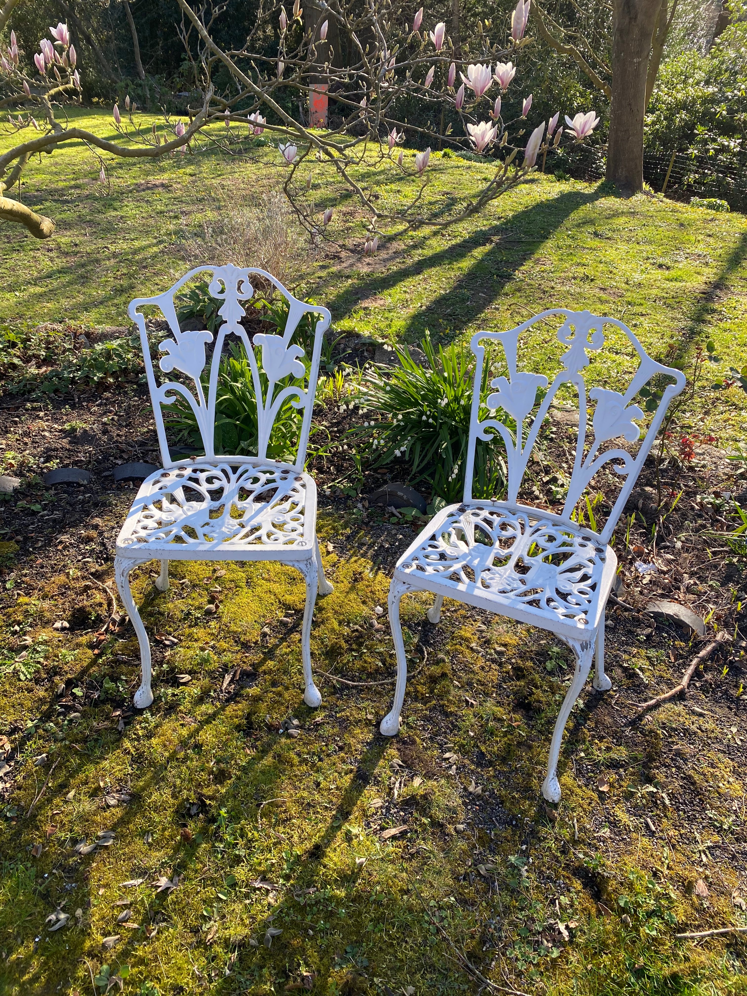 Antique White French Cast Aluminium Dining Chairs - Set of 4