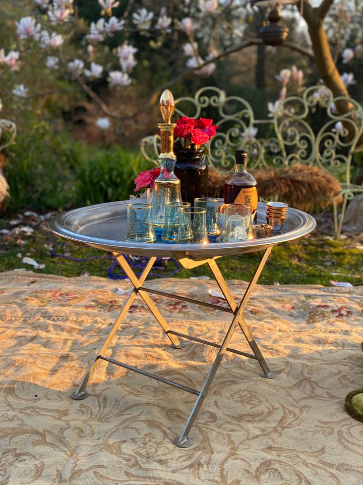 Folding Silver Engraved Side Table