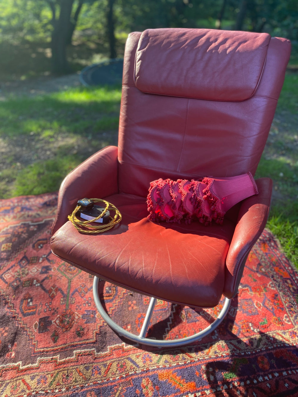 Mid-Century Red Leather Arm Chair