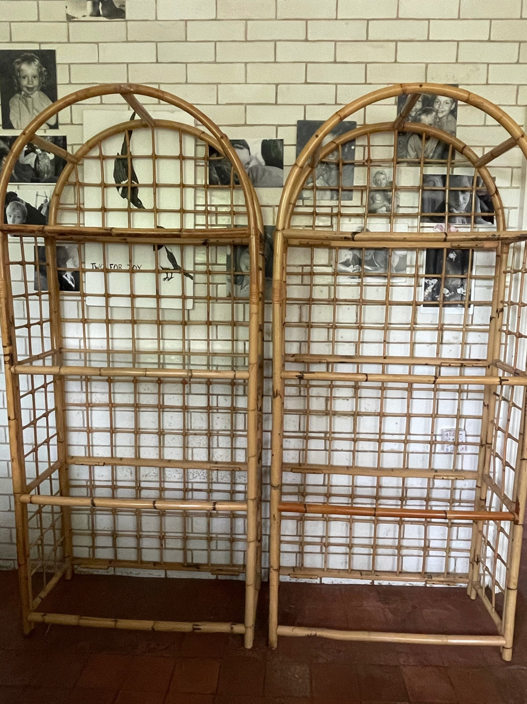 Pair of 4 Tier Rattan Bamboo Shelving Units 