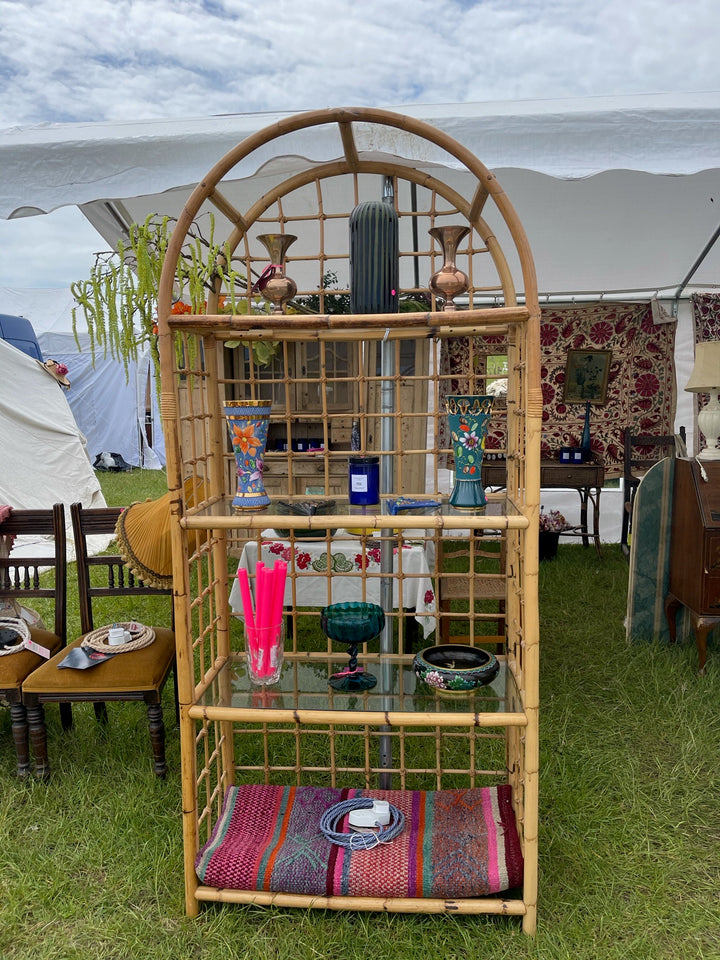 Mid Century Bamboo &amp; Cane Etagere