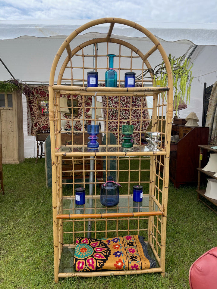 Mid Century Bamboo &amp; Cane Etagere