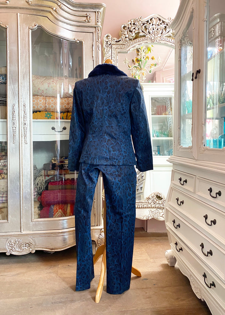 Fuego Blue Leopard Print Trouser Jacket Set