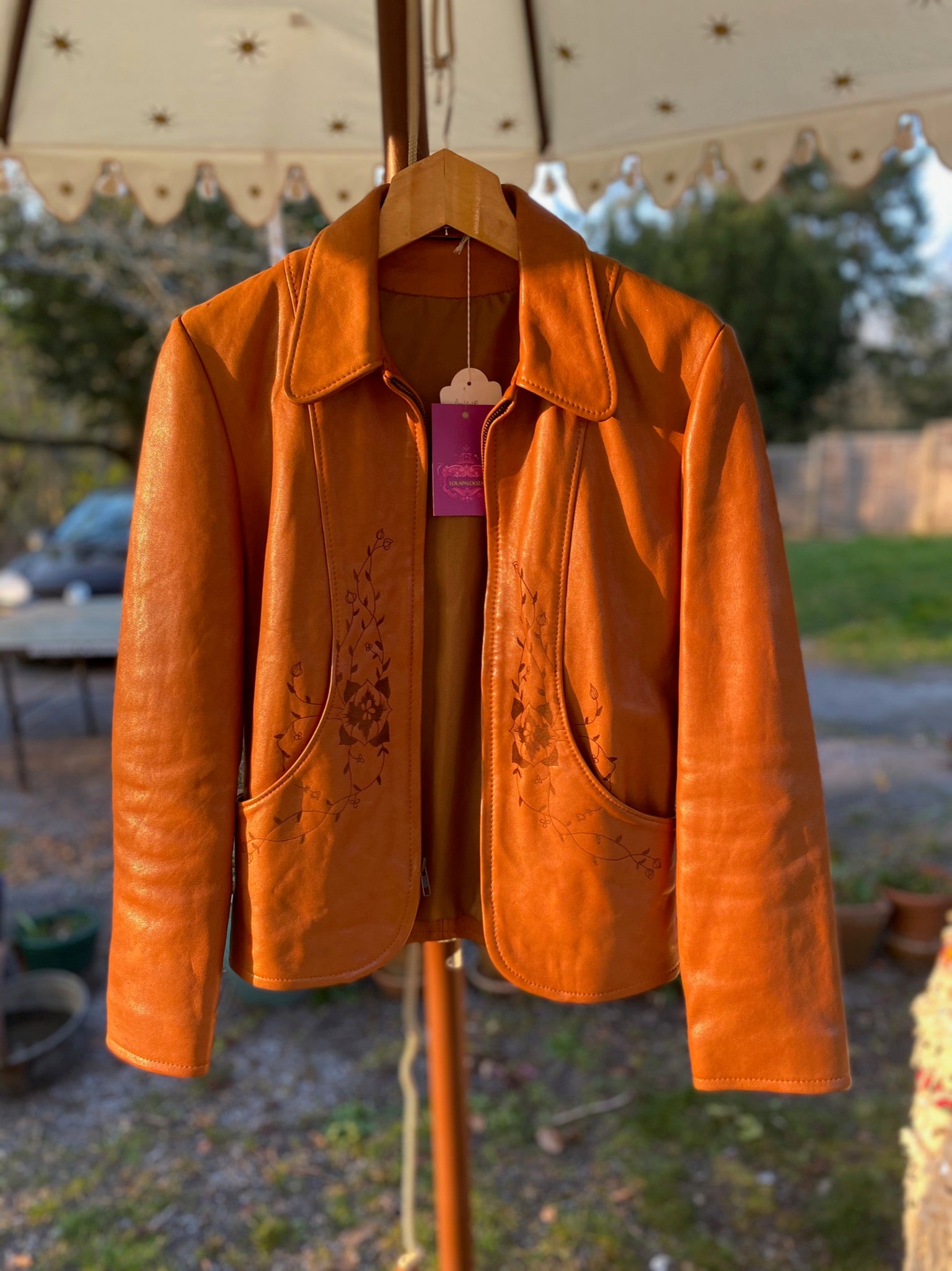 Stamped Tan Leather Jacket