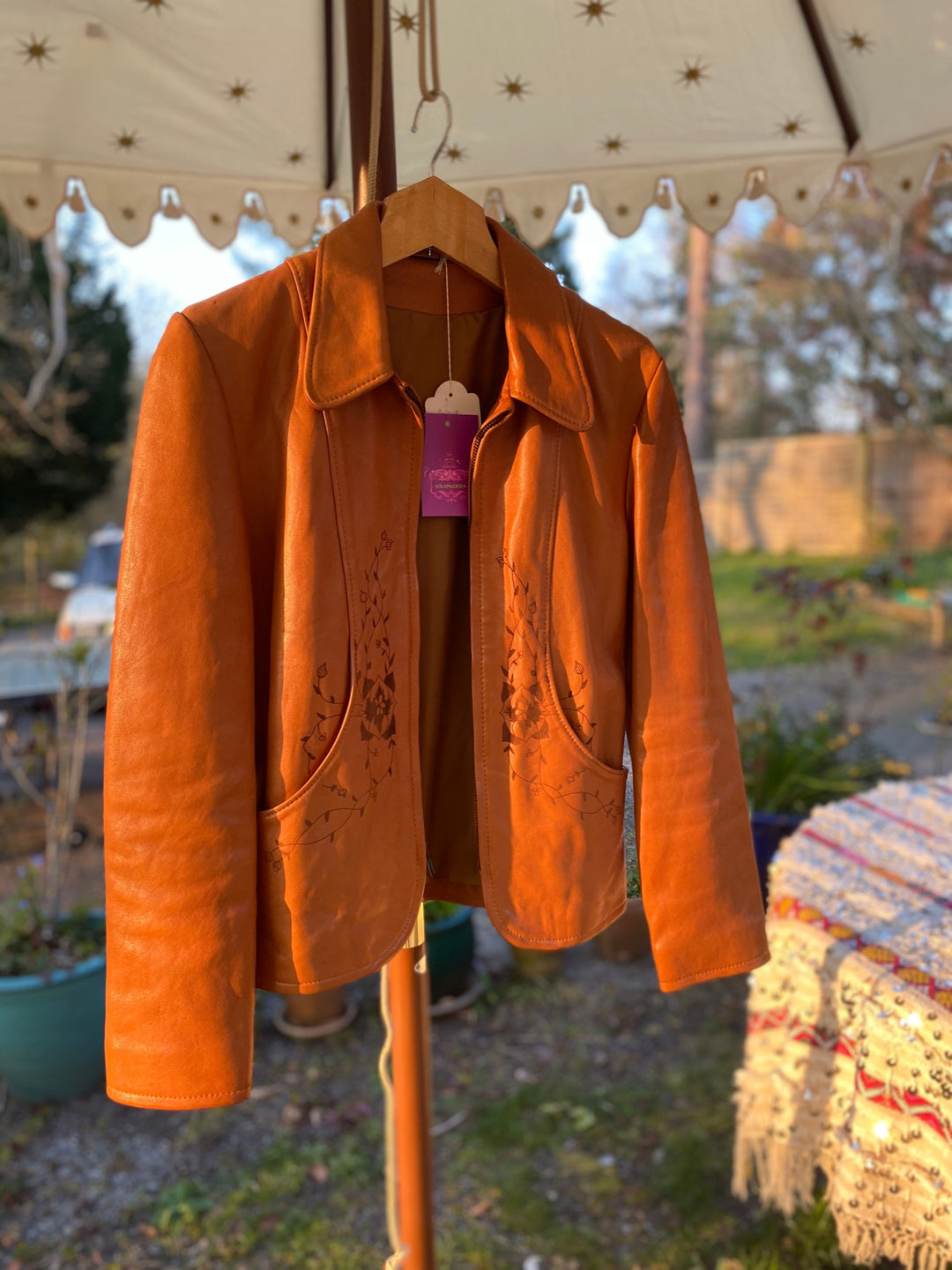 Stamped Tan Leather Jacket