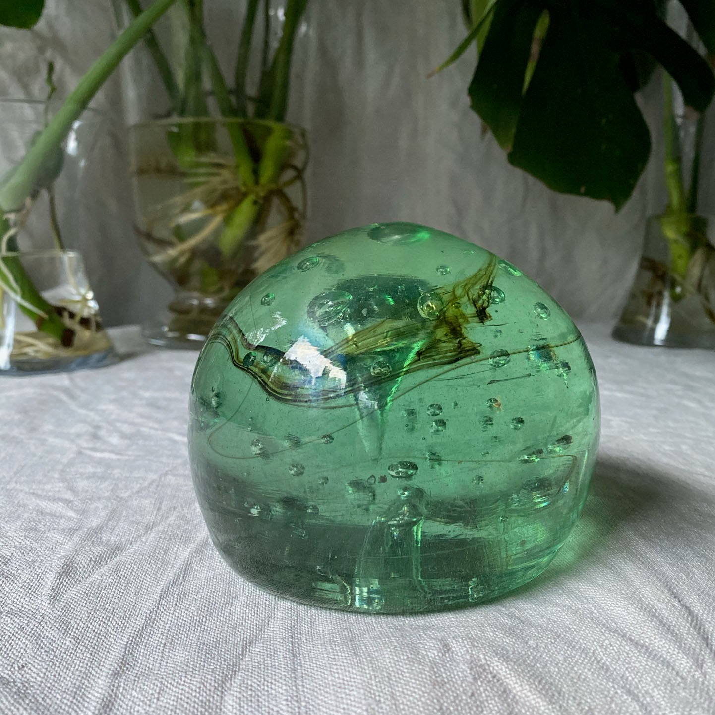 Green Glass Bubble Paperweight