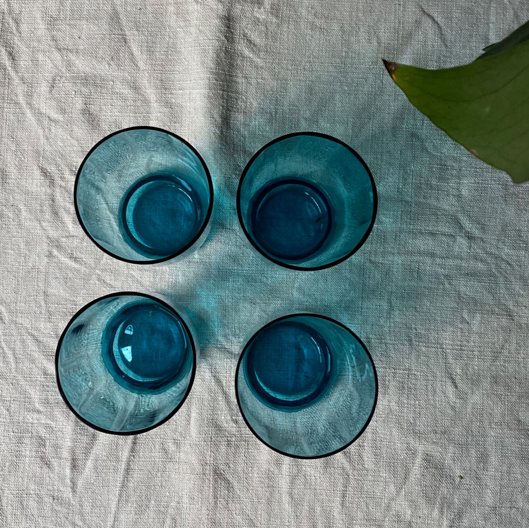 Set of Four Vinatge Teal Water Tumblers