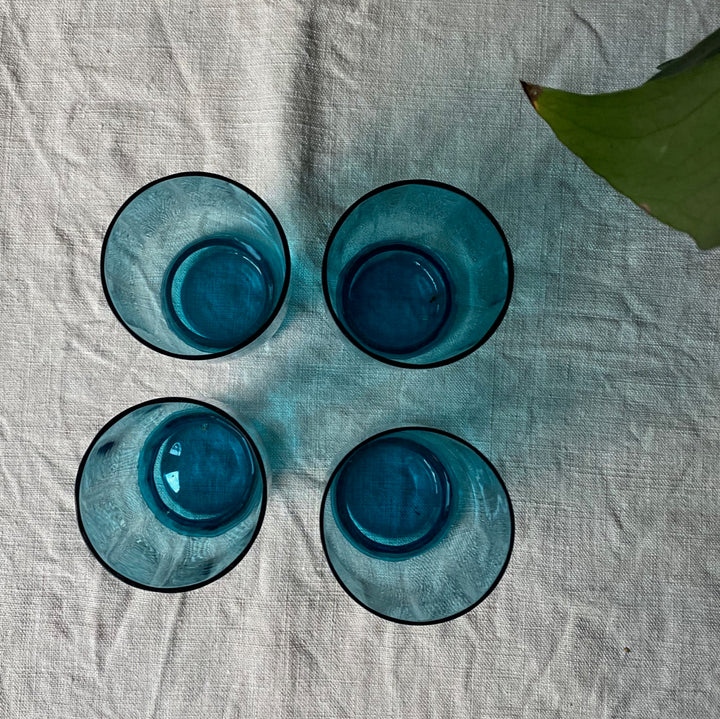 Set of Four Vinatge Teal Water Tumblers