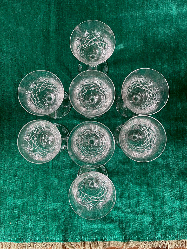 Rare Antique Crystal Dessert Wine Glasses Set of Eight