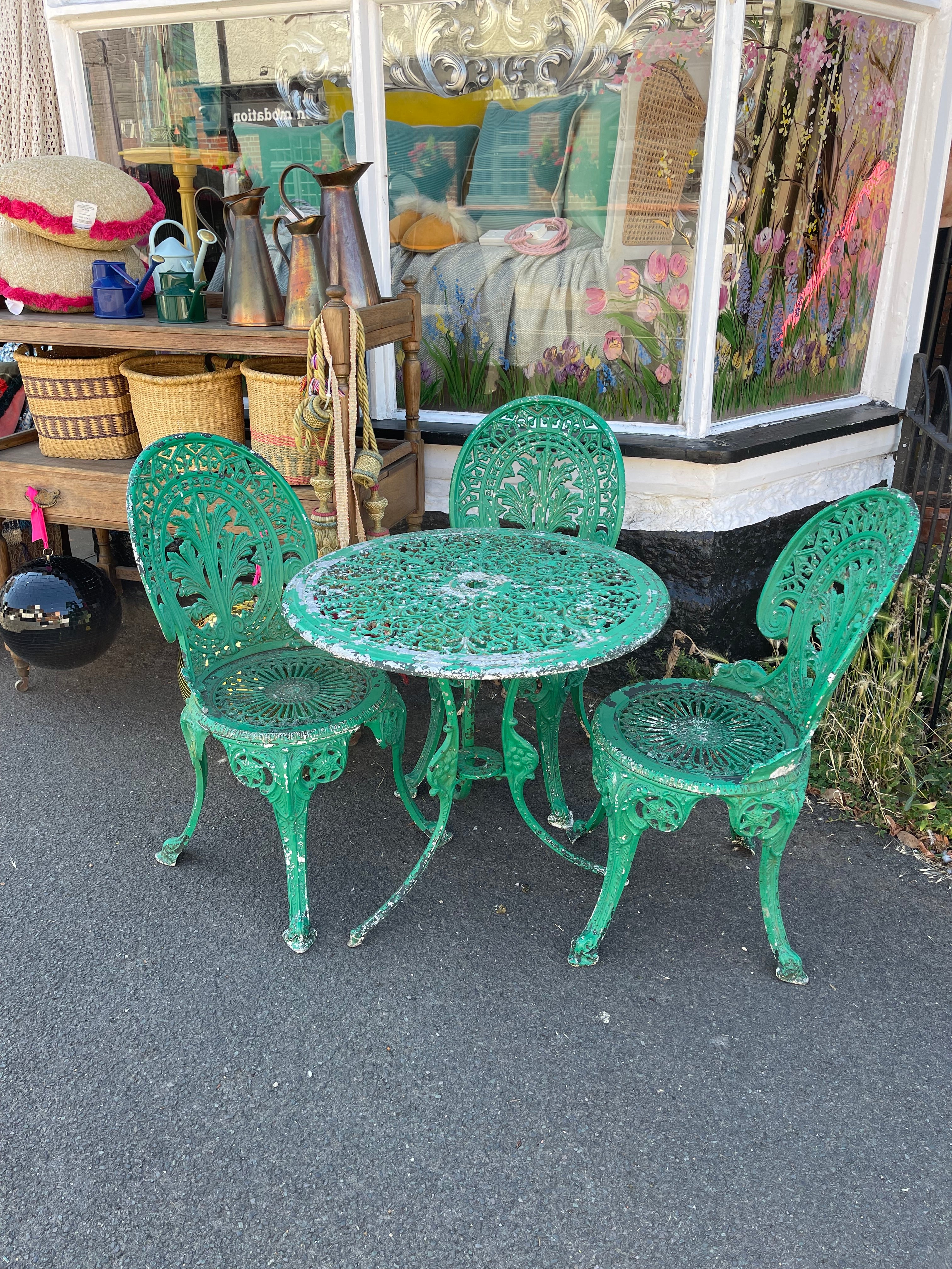 Green Cast Aluminium Garden Table & Chairs - 4 Pieces