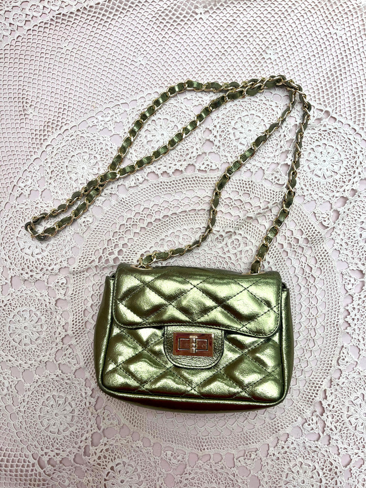 Green Metallic Leather Shoulder Bag