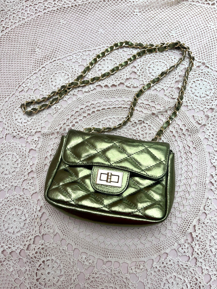 Green Metallic Leather Shoulder Bag