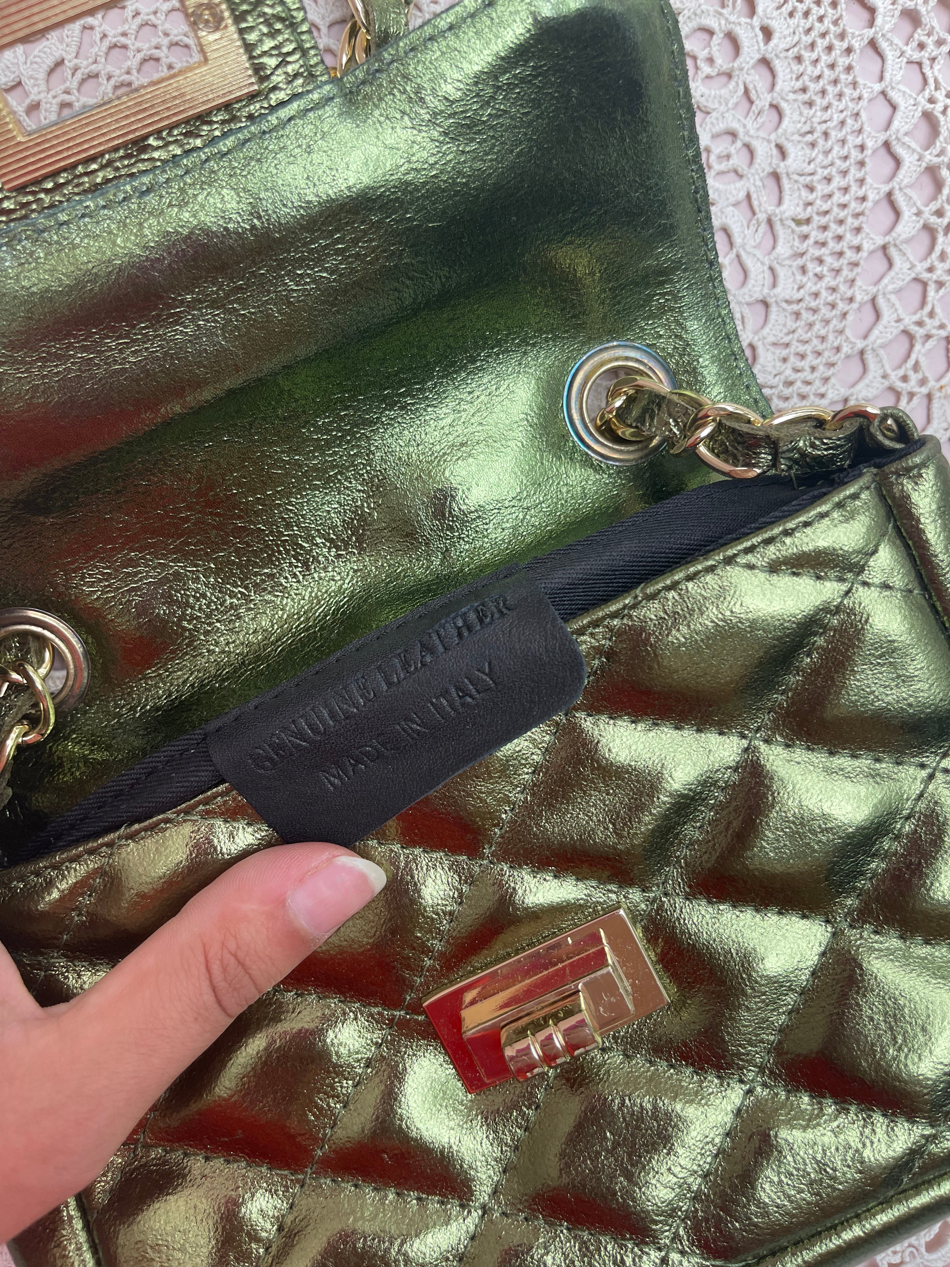 Green Metallic Leather Shoulder Bag