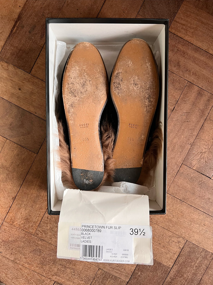 Gucci Black Velvet Princetown Mules