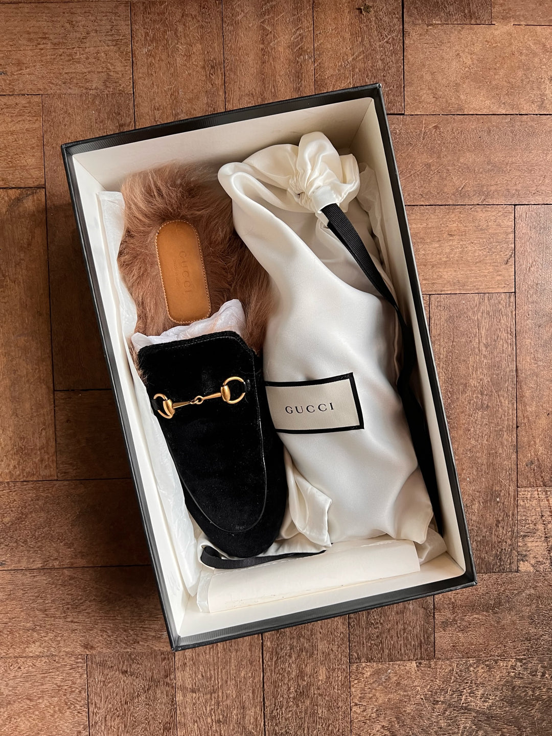 Gucci Black Velvet Princetown Mules