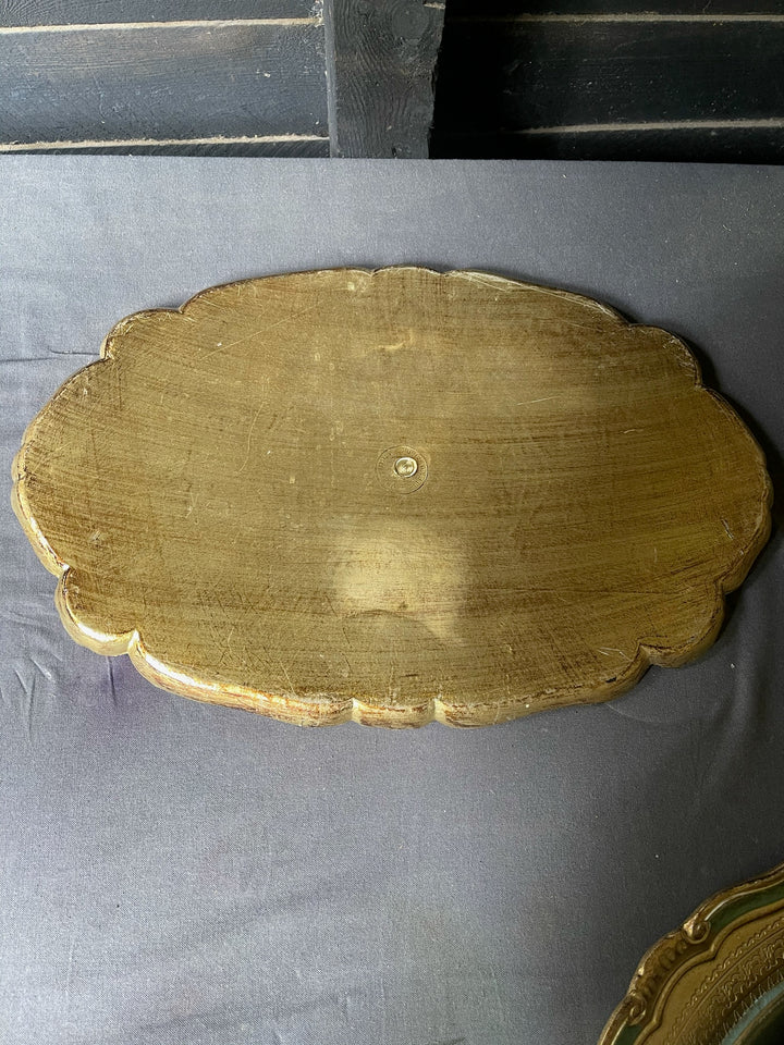 Vintage Black &amp; Gold Italian Florentine Toile Tray