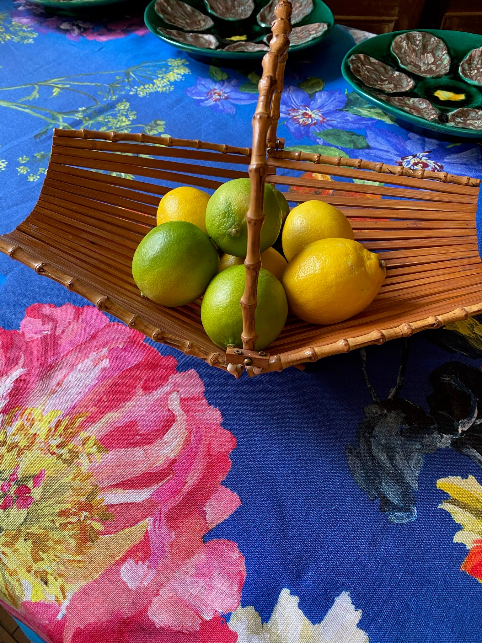 Bamboo Midcentury Folding Fruit Bowl with Handle
