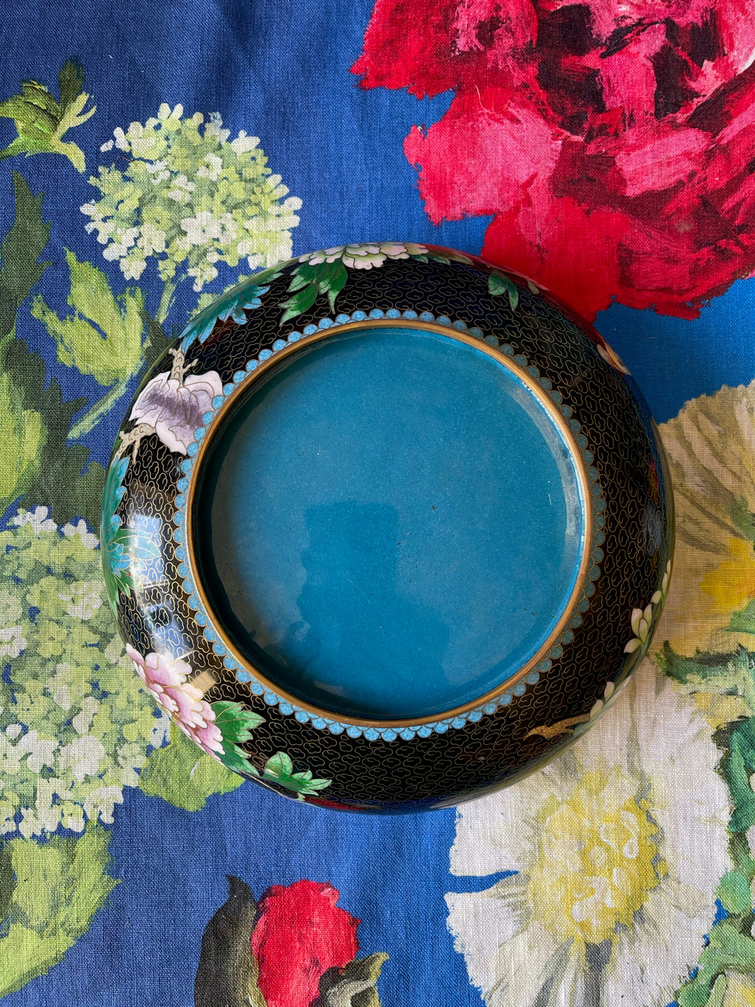 Vintage Cloisonne Peony Bowl