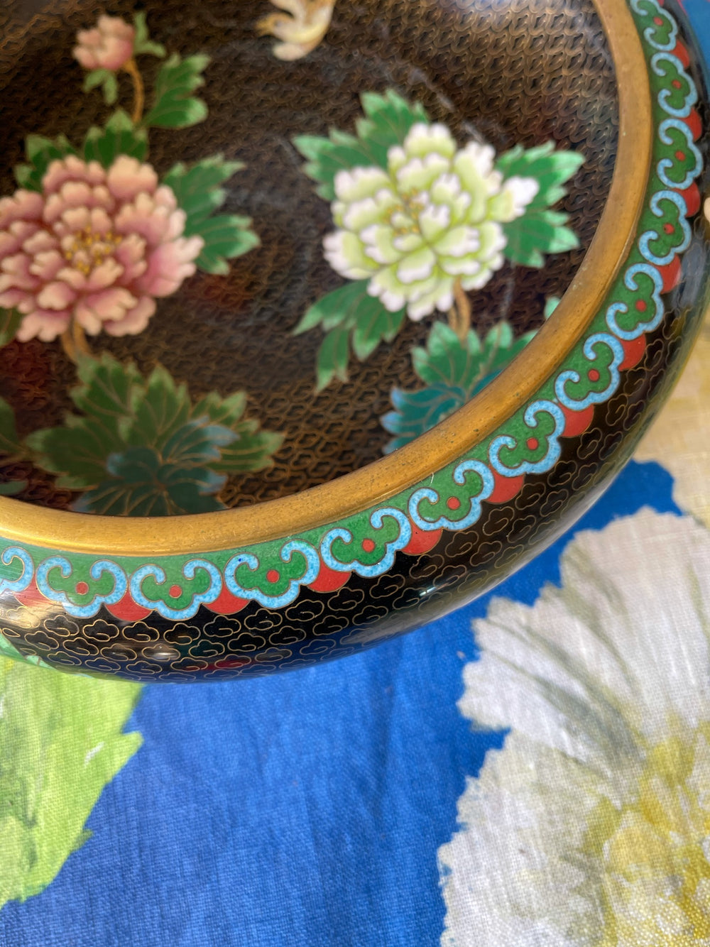Vintage Cloisonne Peony Bowl