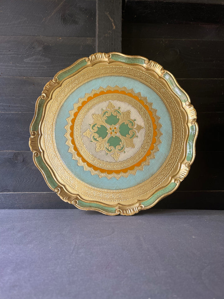 Vintage Gold &amp; Pastel Italian Florentine Toile Tray