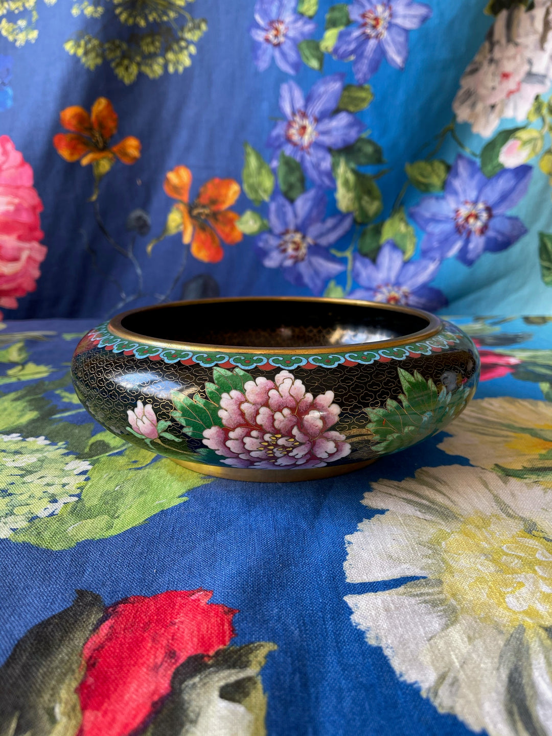 Vintage Cloisonne Peony Bowl