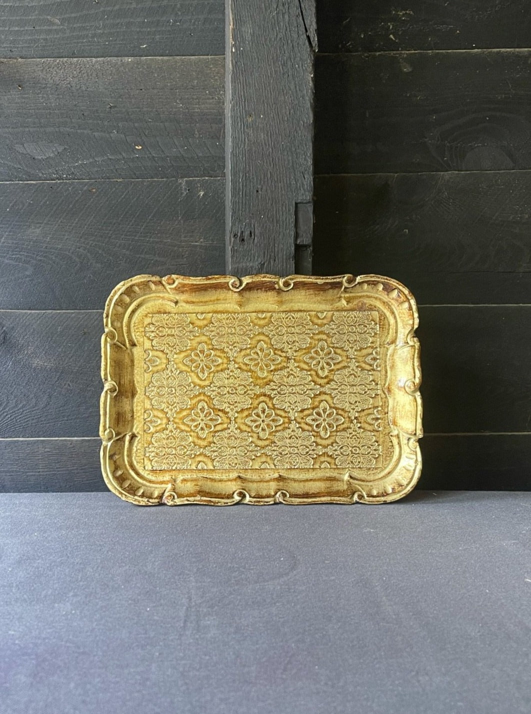 Small Vintage Gold Italian Florentine Toile Tray
