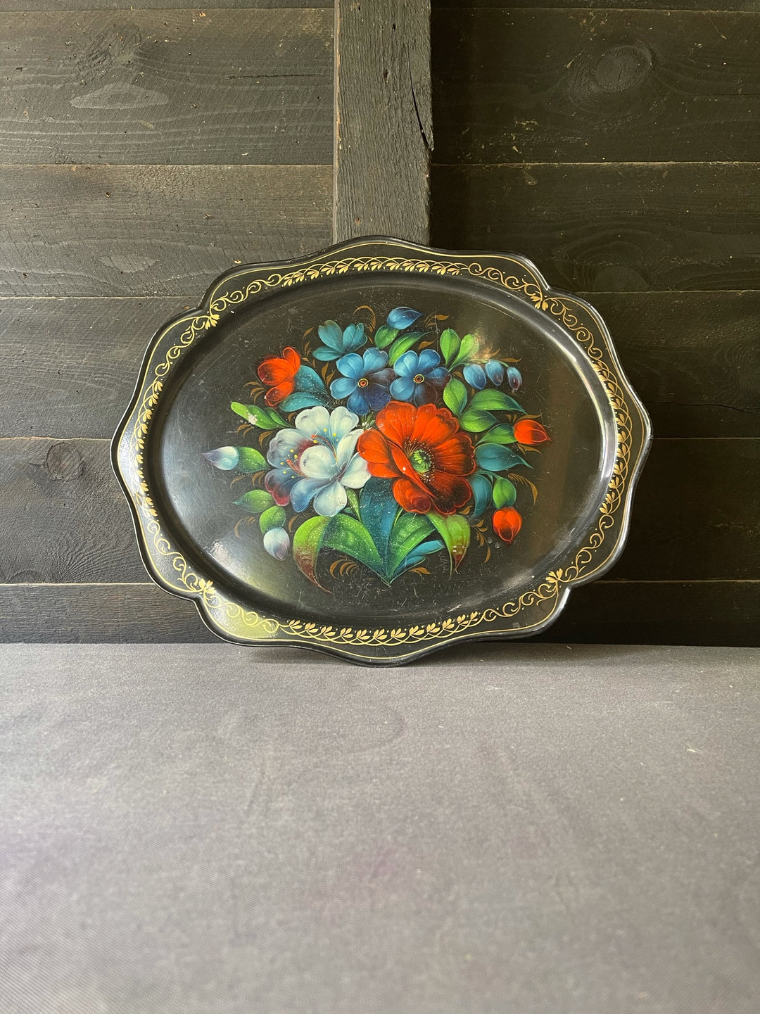 Vintage Russian Metal Toleware Tray