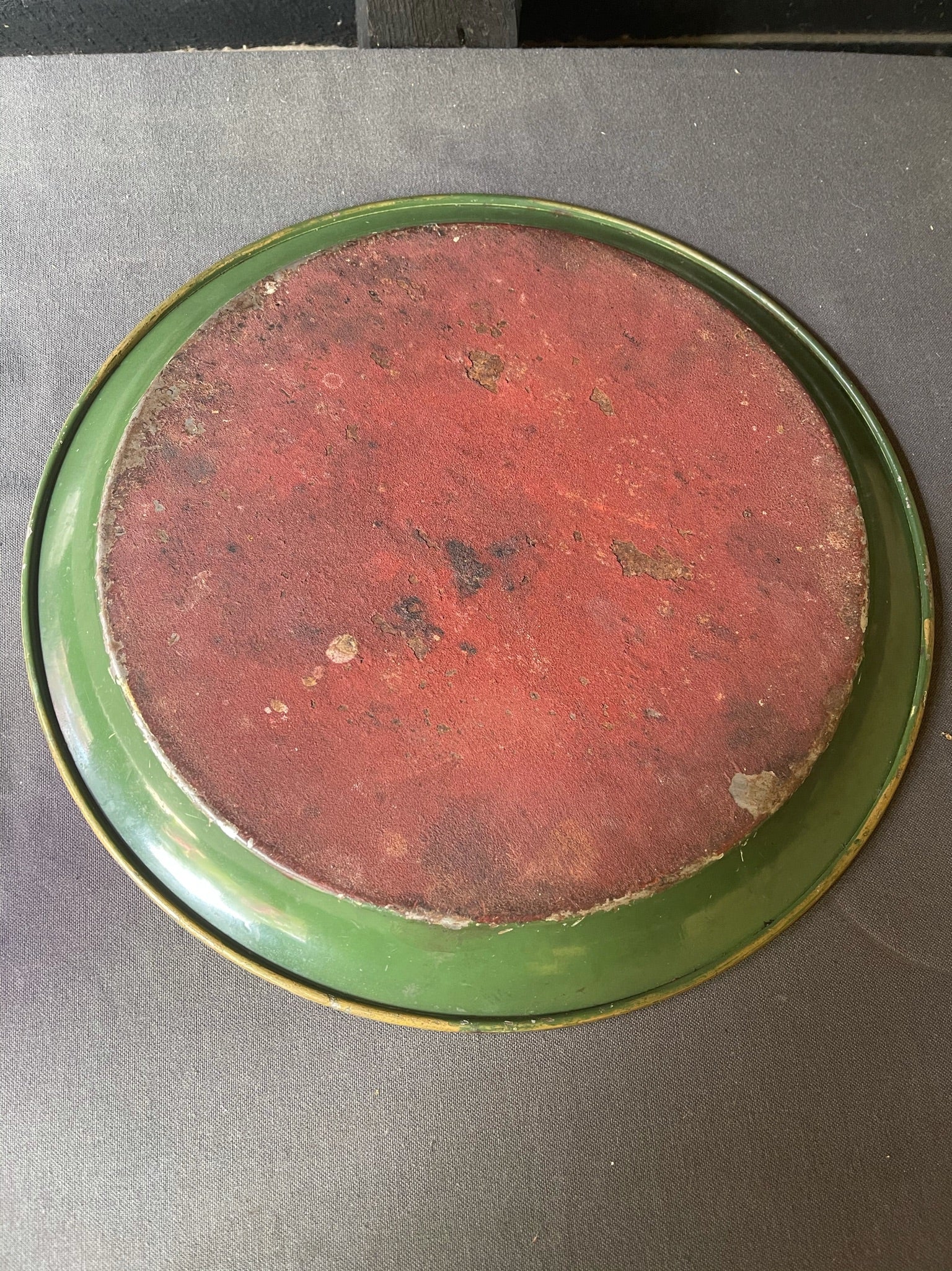Vintage French Metal Green Toleware Tray