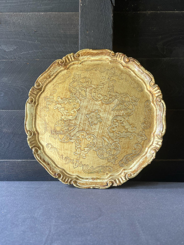Vintage Circular Gold Italian Florentine Toile Tray