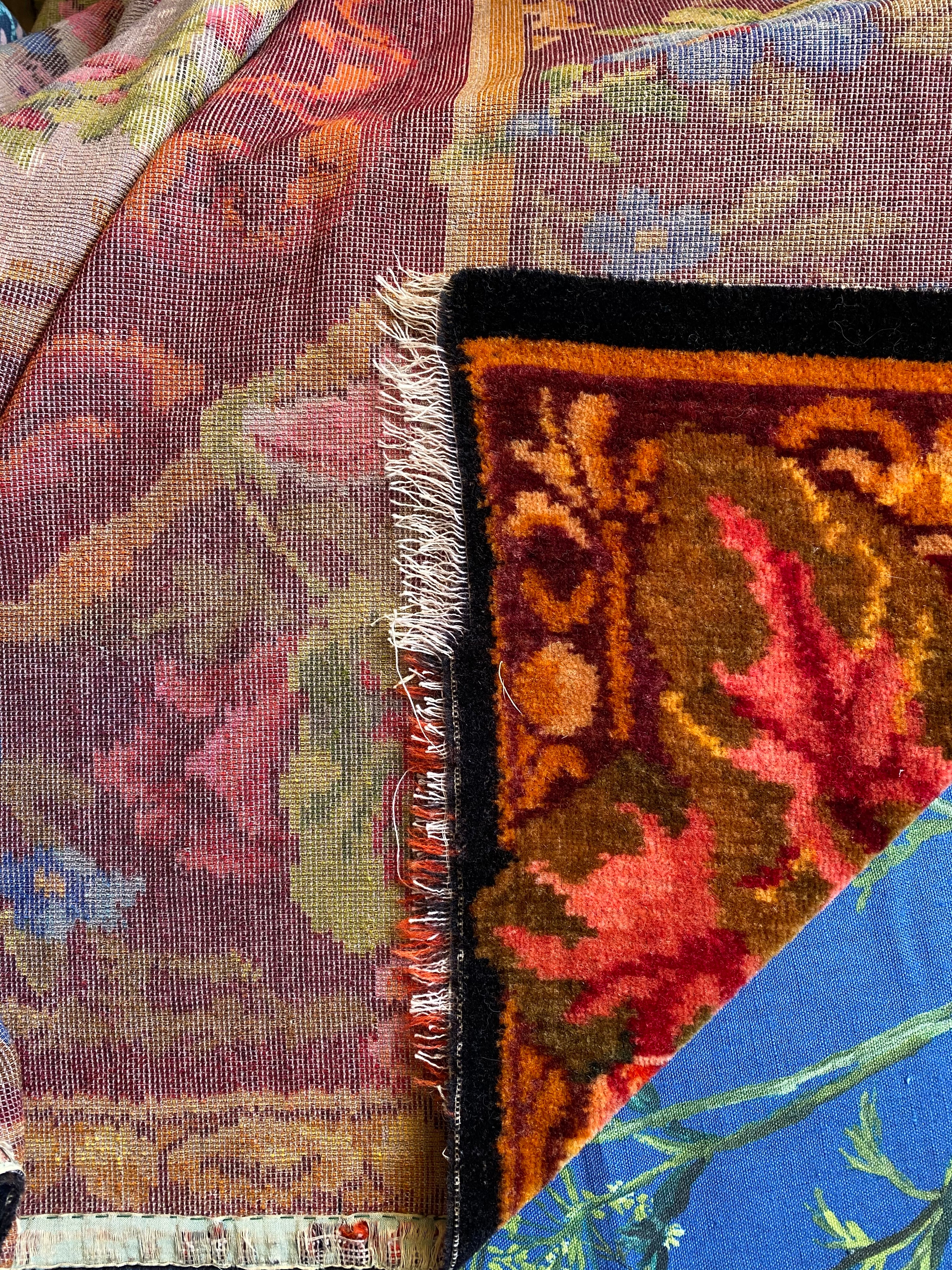 Antique Chenille Floral Table Carpet