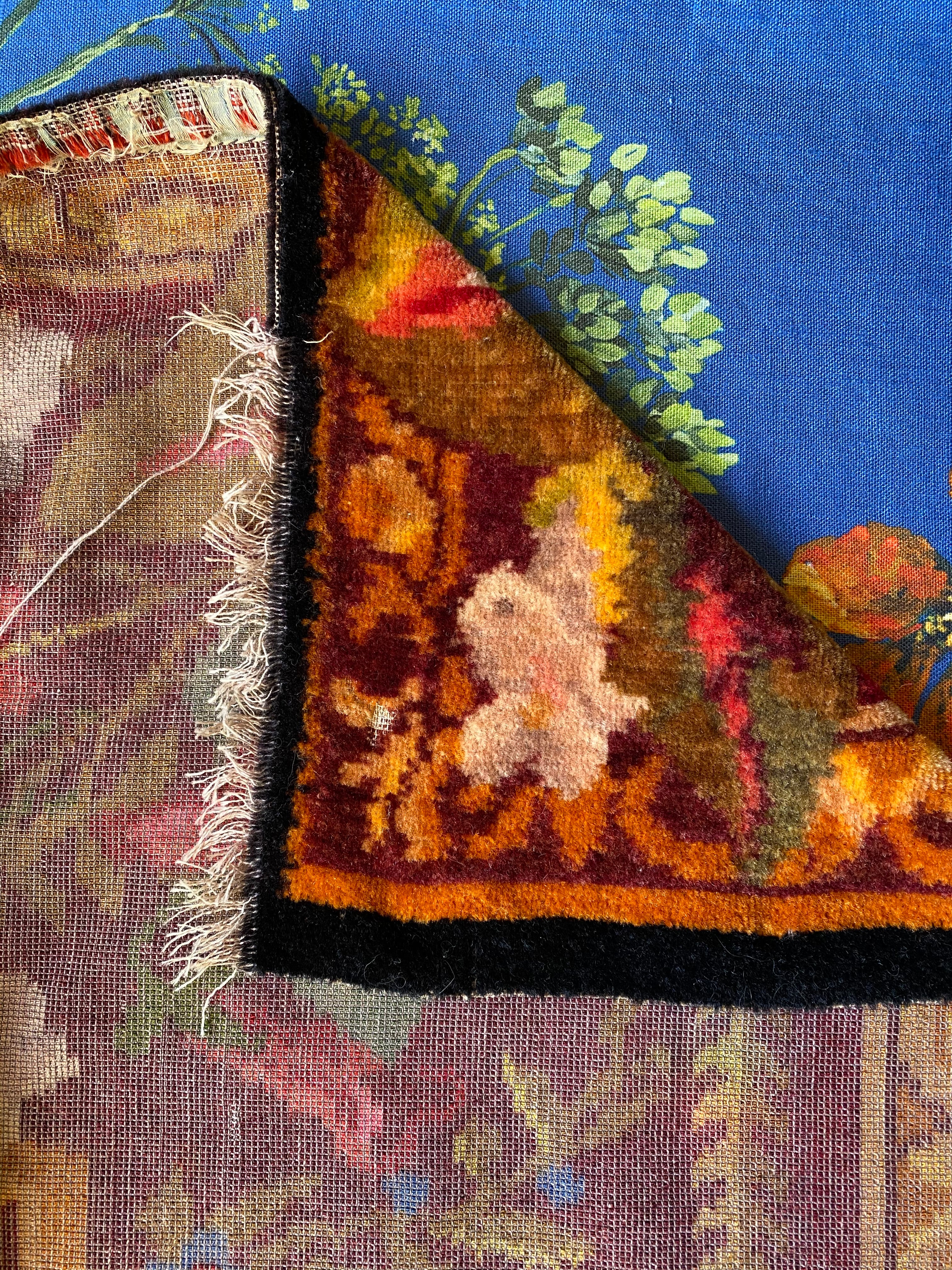 Antique Chenille Floral Table Carpet