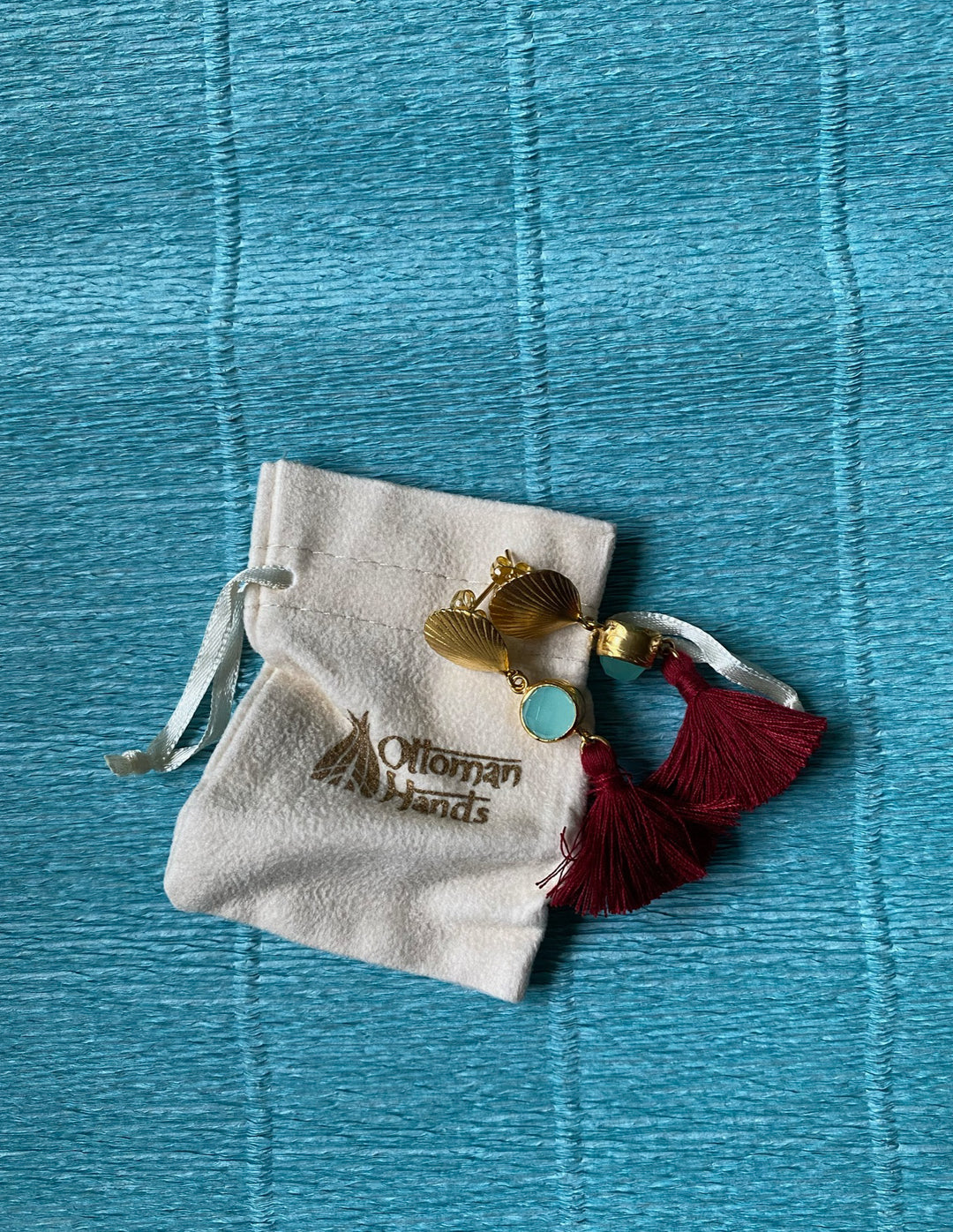 Ottoman Hands Golden Shell &amp; Tassel Earrings
