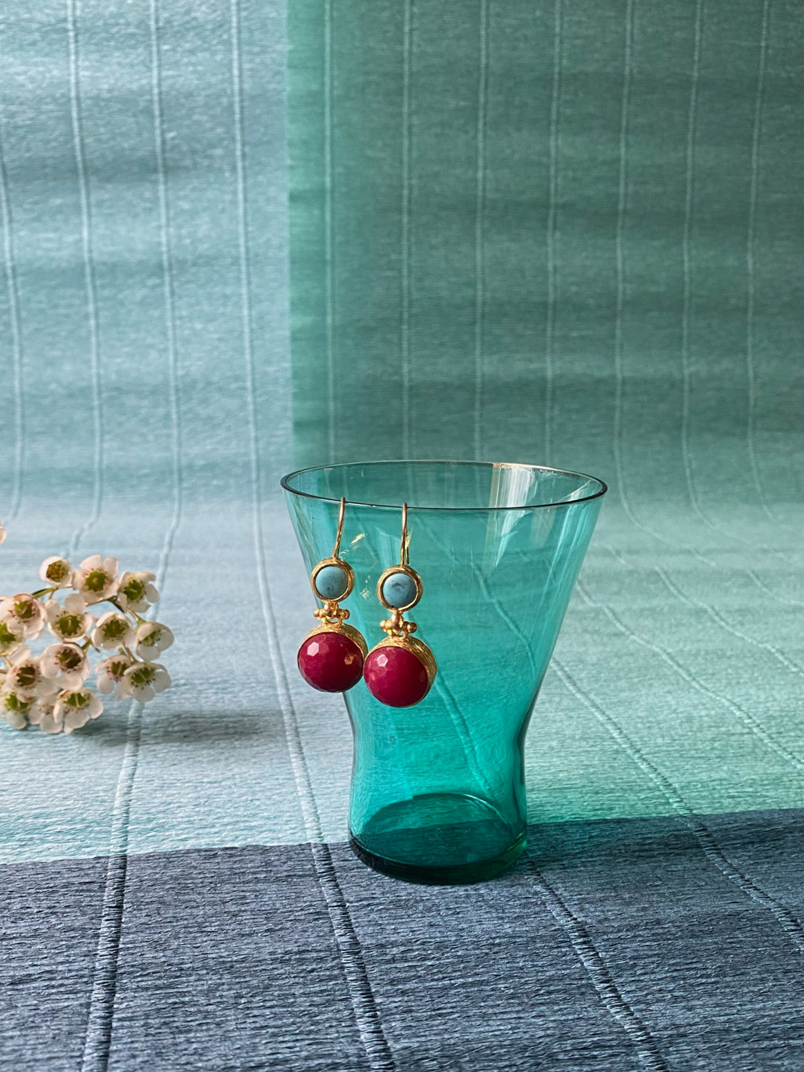 Ottoman Hands Turquoise & Red Agate Drop Earrings