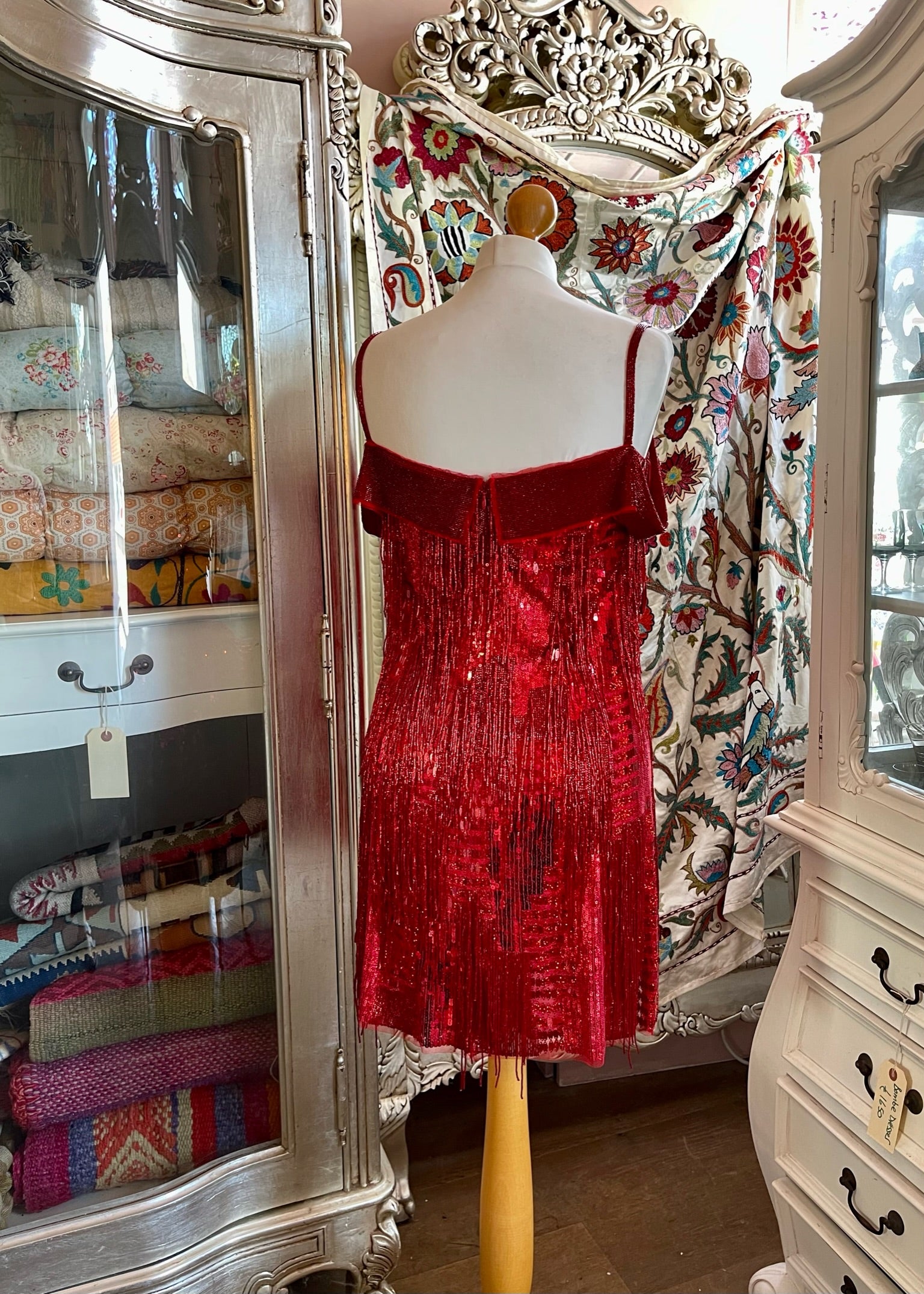 Red Metallic Beaded Cocktail Dress