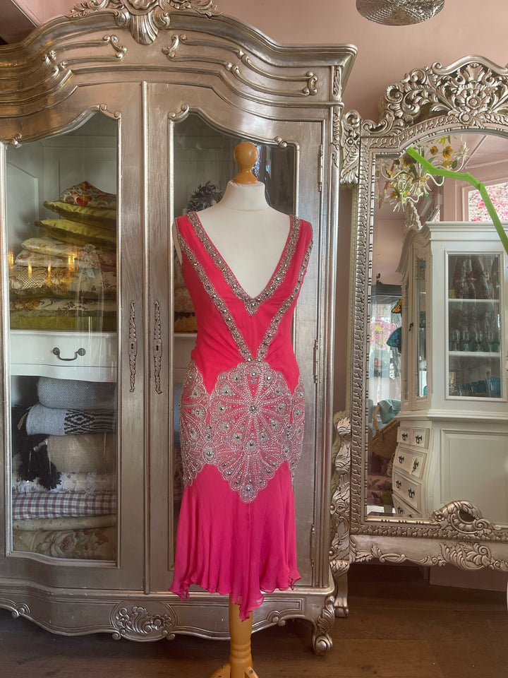 Pink Plunge Neckline Cocktail Dress