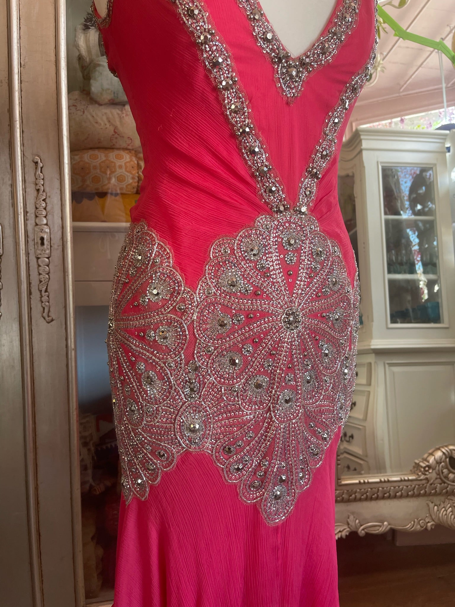 Pink Plunge Neckline Cocktail Dress
