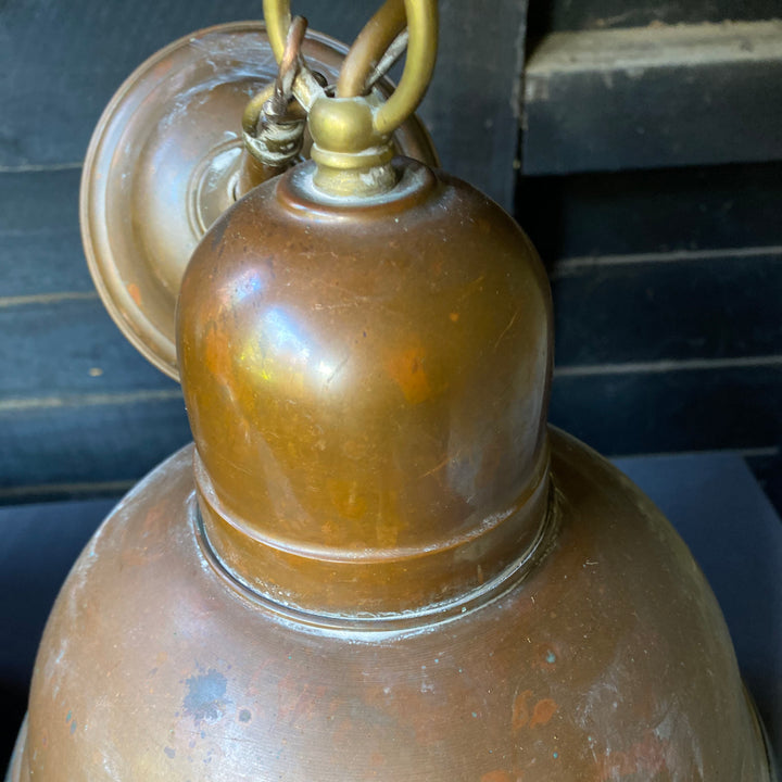 Pair of Green Industrial Enamel &amp; Brass Lamp Shades