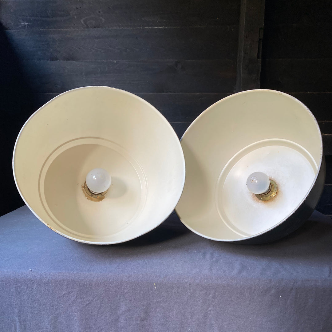 Pair of Green Industrial Enamel &amp; Brass Lamp Shades