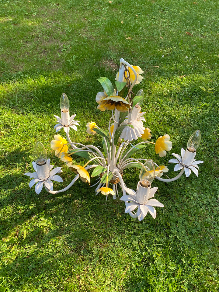 Vintage Primrose Toleware Five Stem Chandelier
