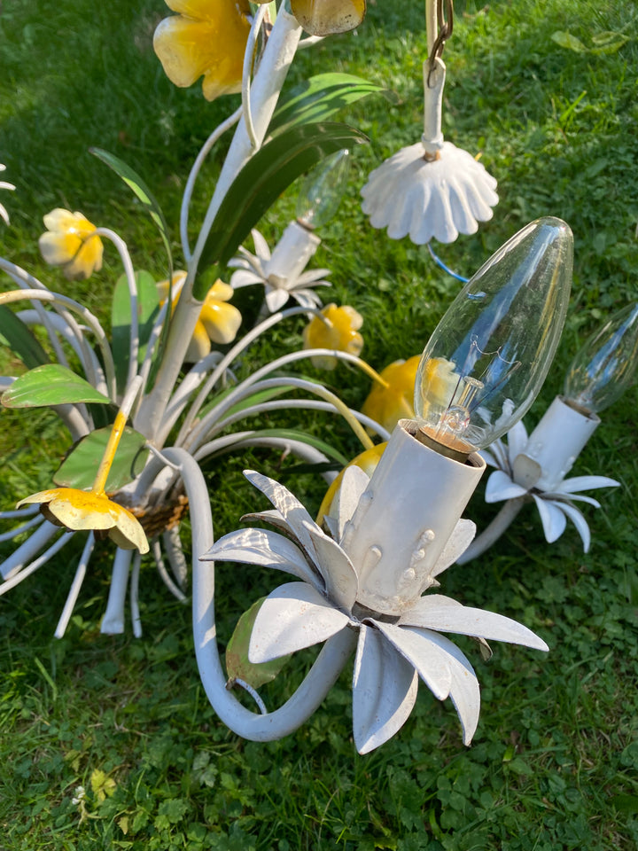 Vintage Primrose Toleware Five Stem Chandelier