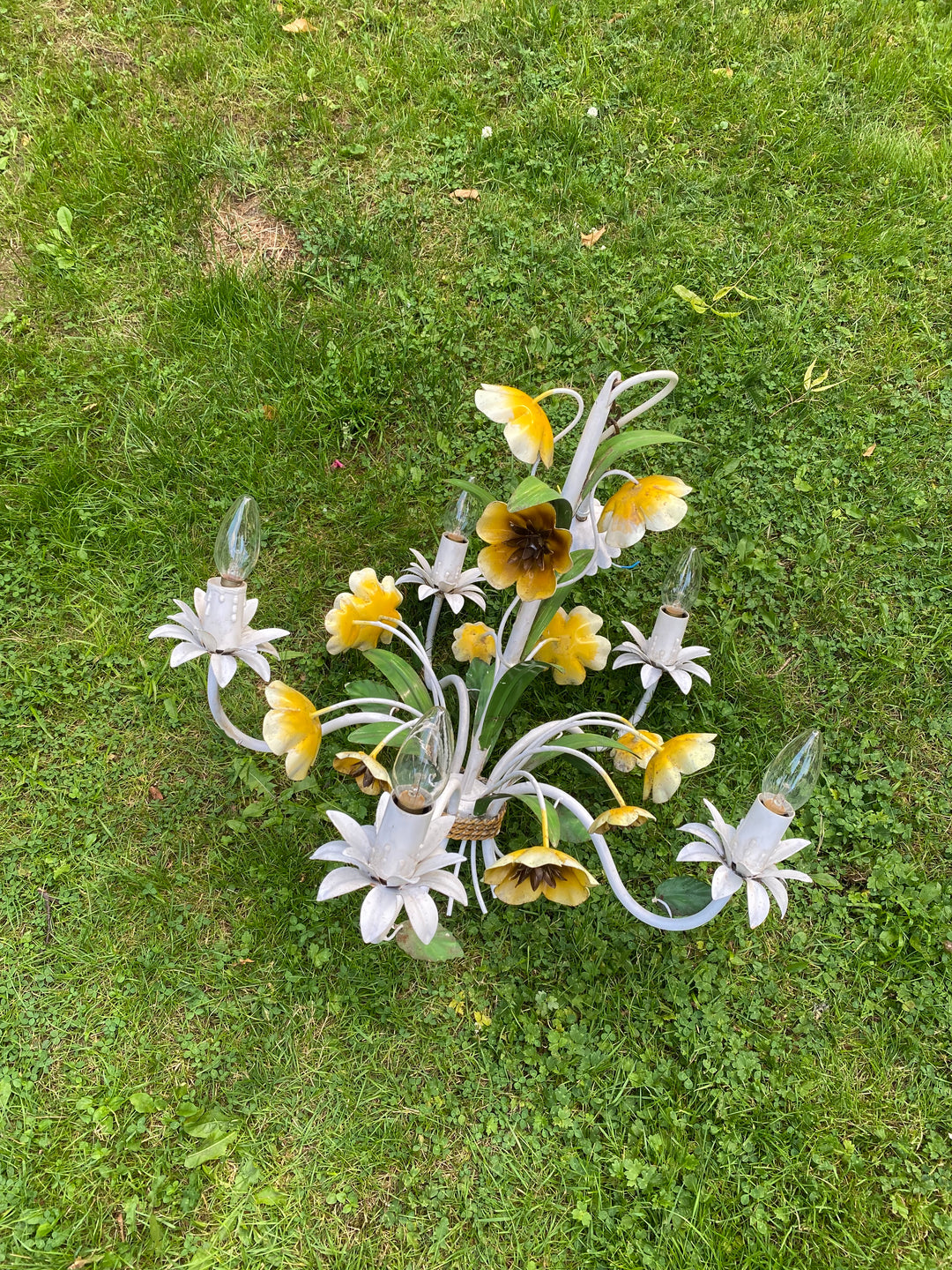 Vintage Primrose Toleware Five Stem Chandelier