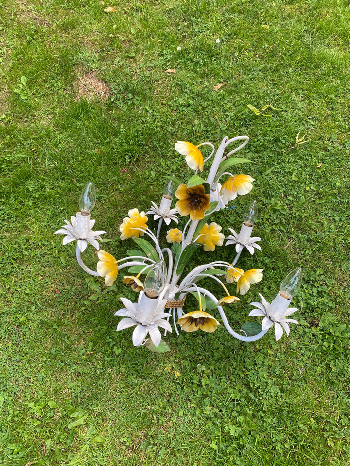 Vintage Primrose Toleware Five Stem Chandelier