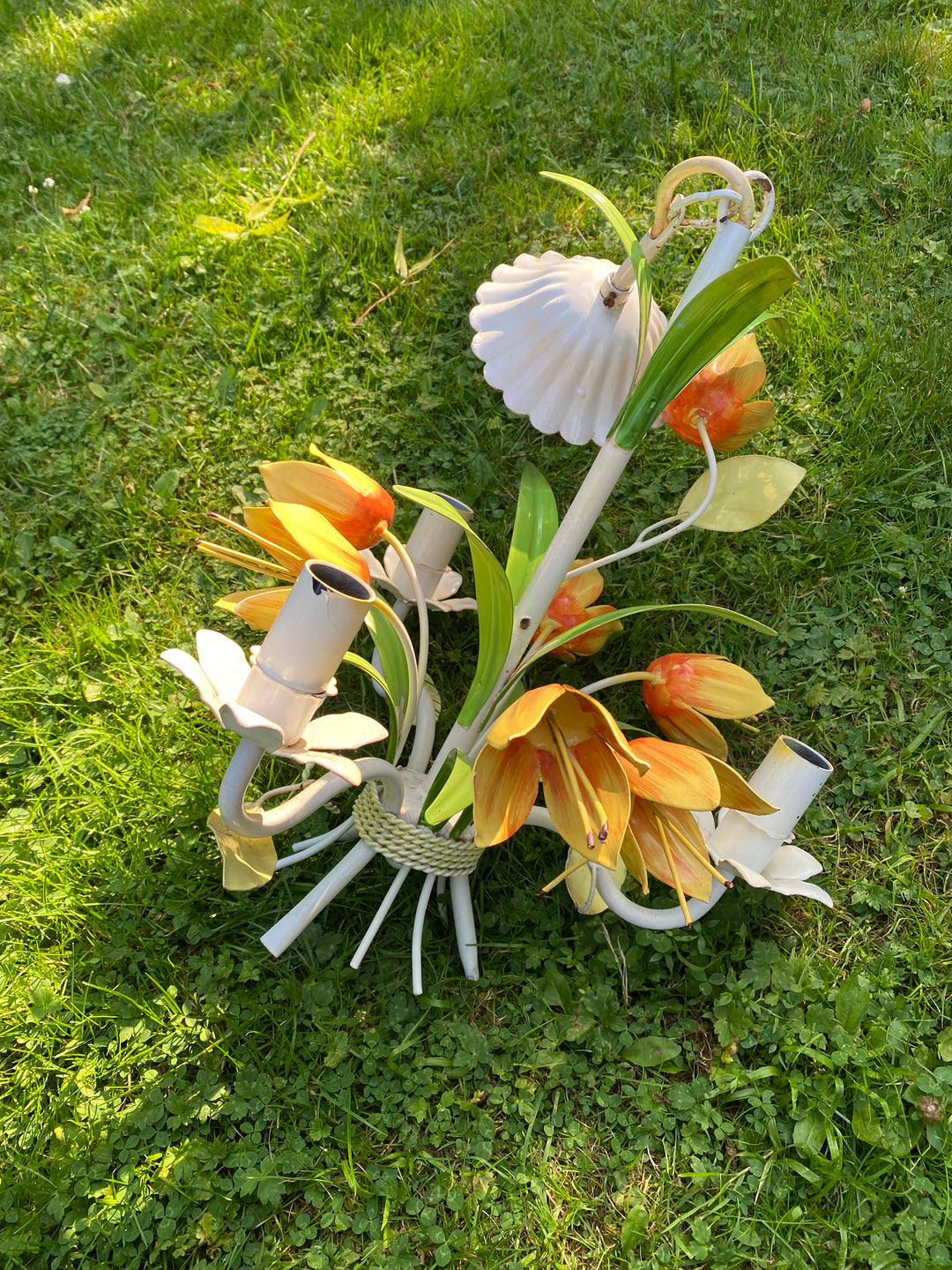 Vintage Tulip Toleware Chandelier