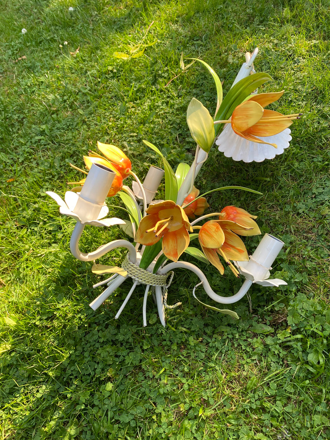 Vintage Tulip Toleware Chandelier
