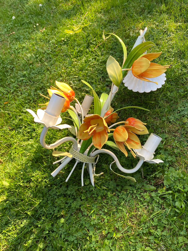 Vintage Tulip Toleware Chandelier