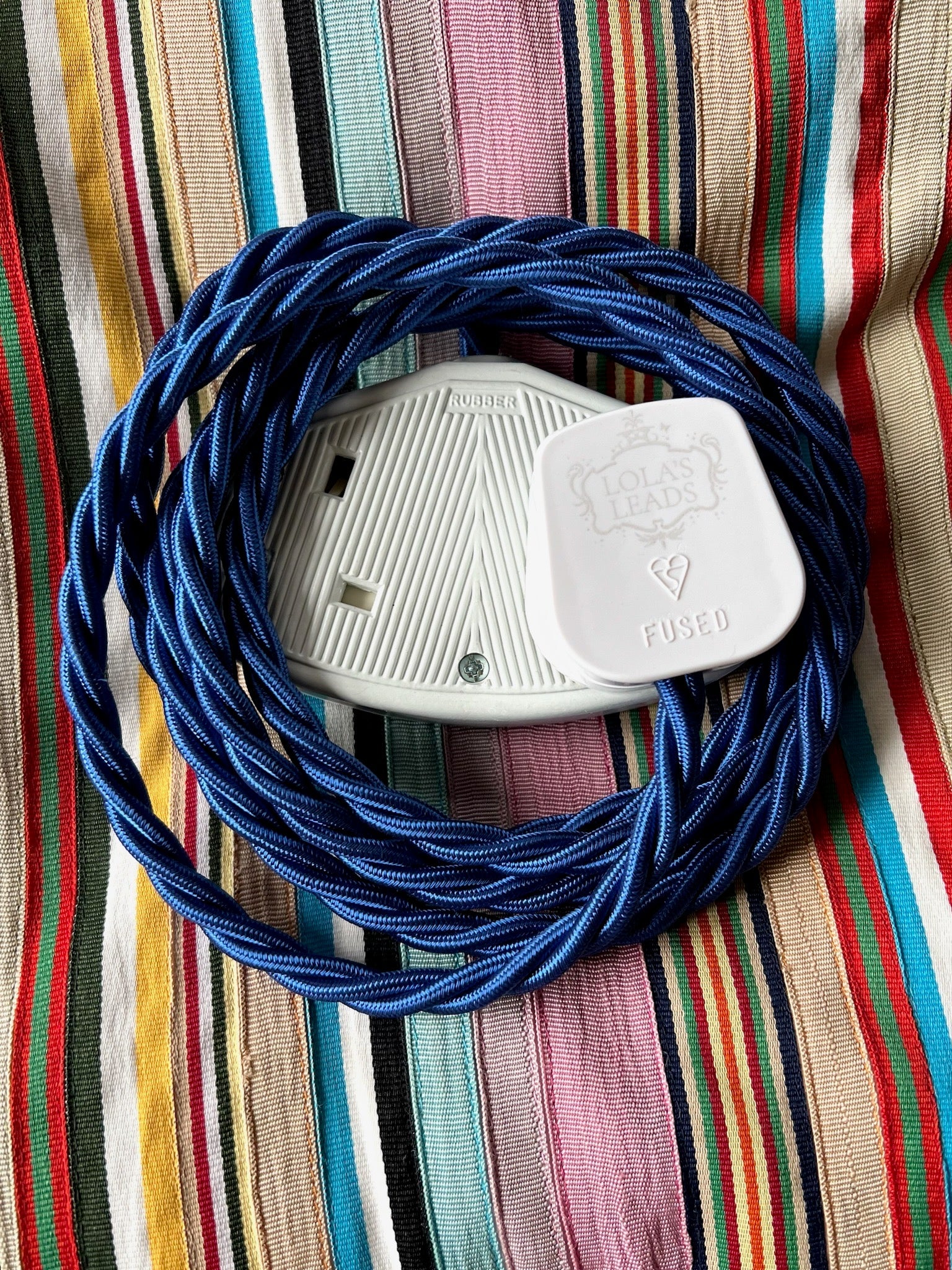 Cobalt + White - Lola's Leads Fabric Extension Cable