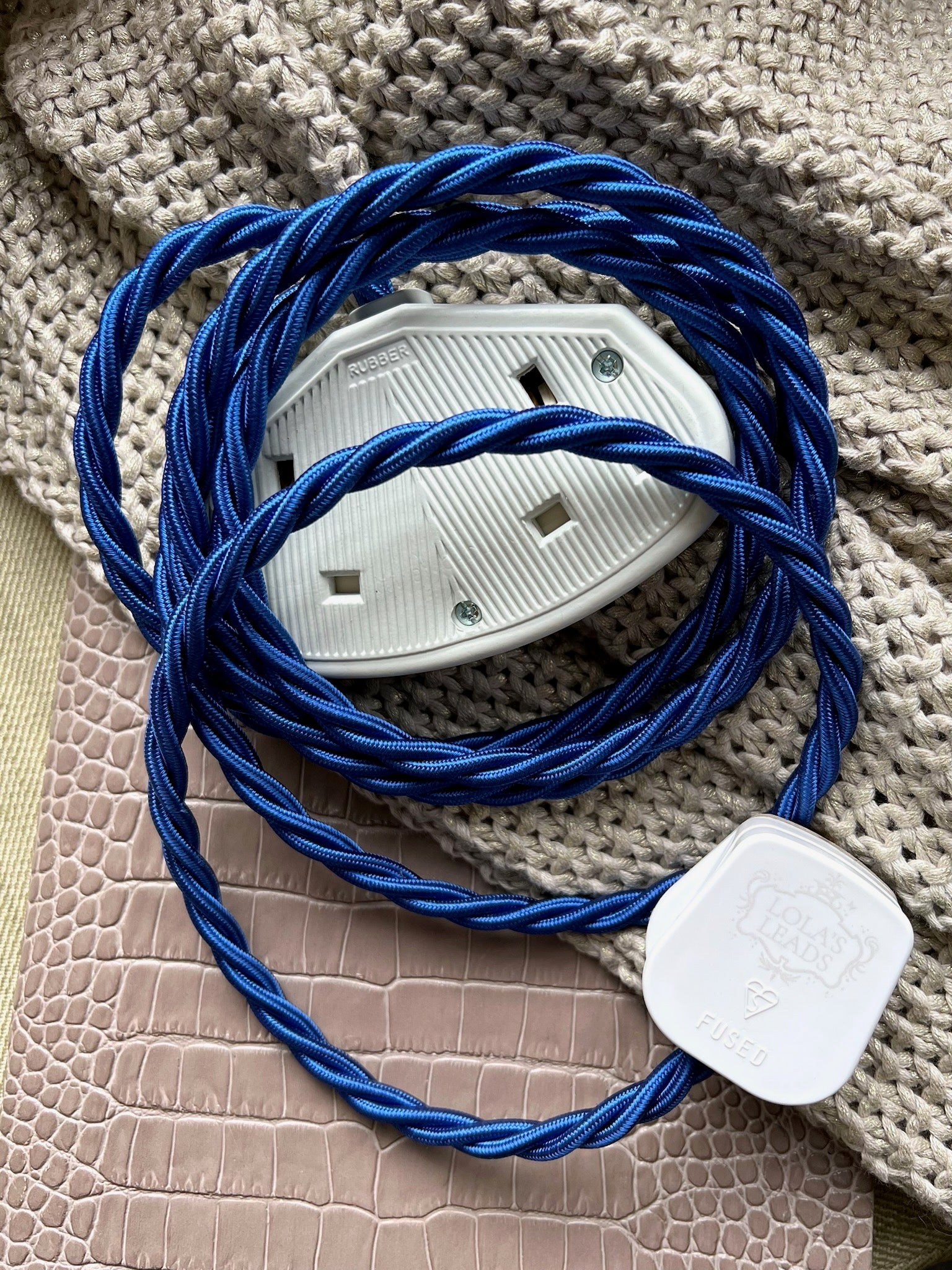 Cobalt + White - Lola's Leads Fabric Extension Cable