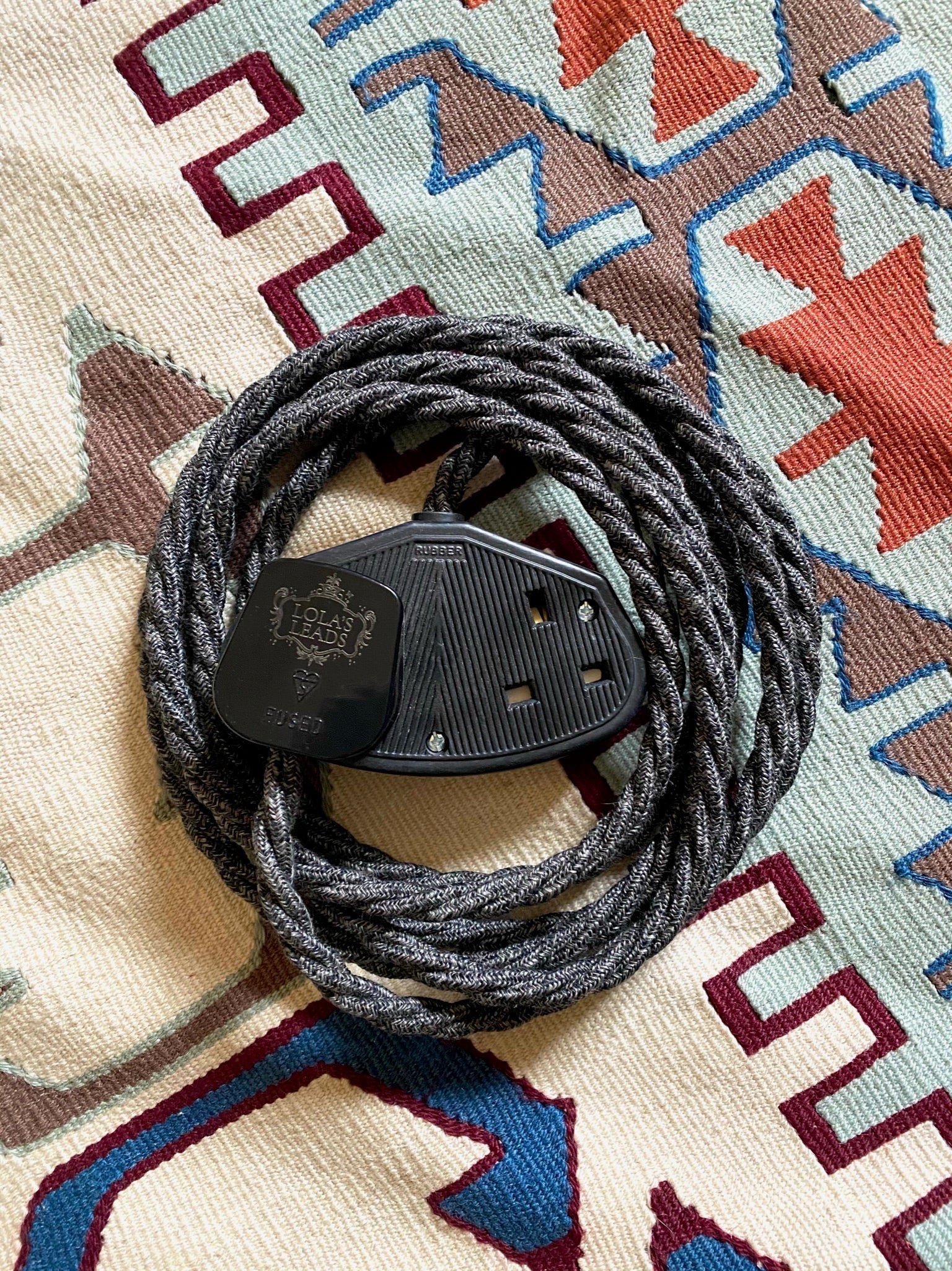 Lola's Leads Anthracite Grey Linen Fabric Covered Extension Lead