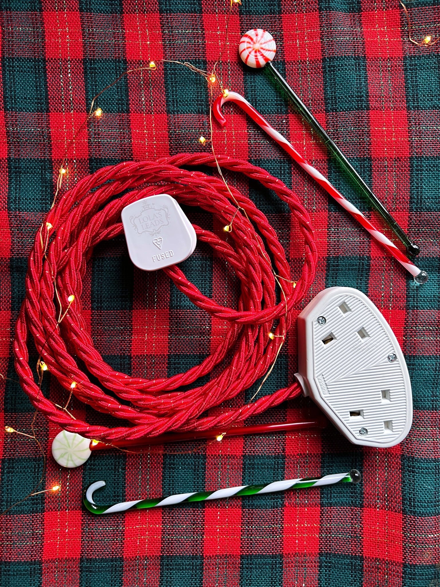 Lola's Leads Gilded Crimson Red Fabric Covered Extension Cable